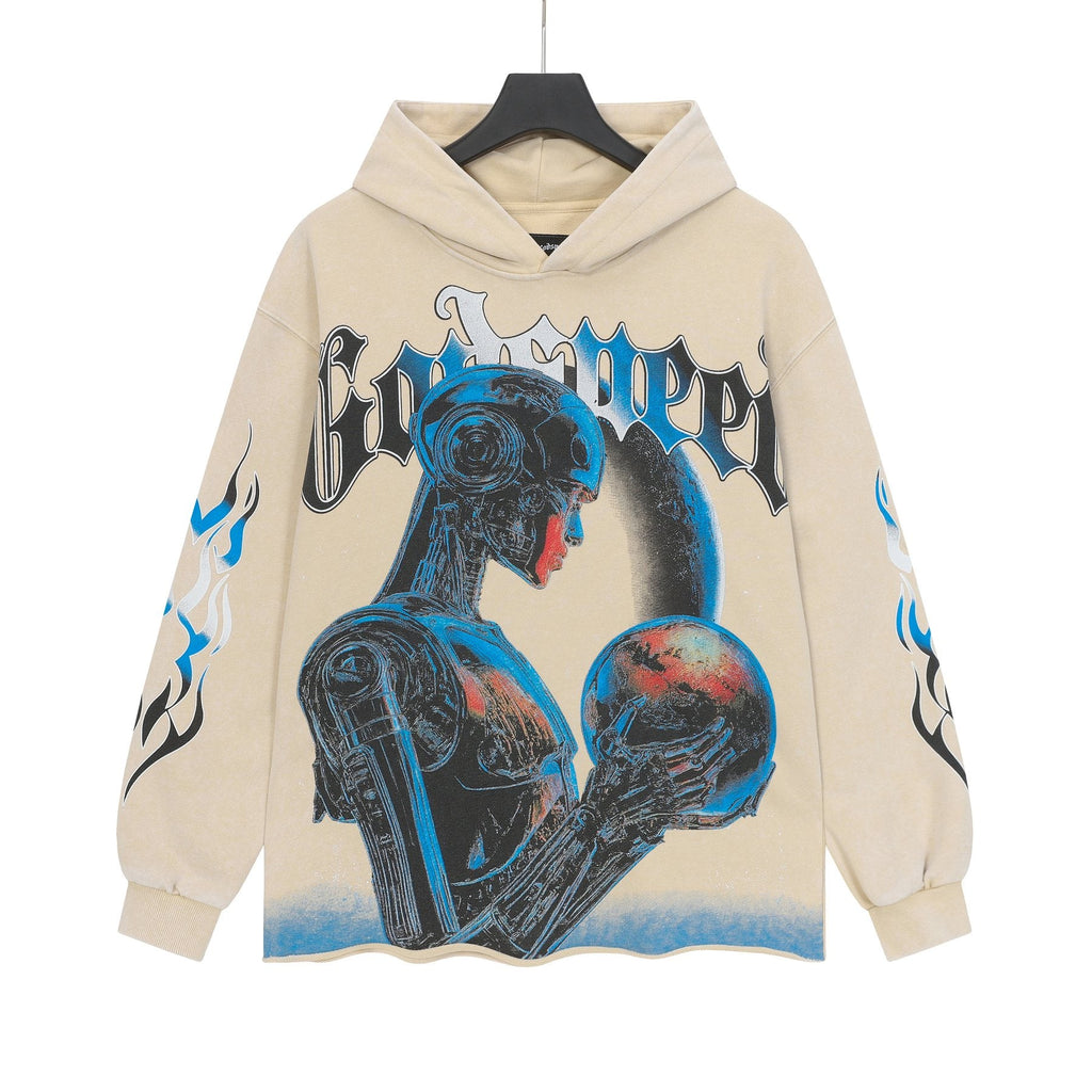 Godspeed Robot Skull Flame Graphic Hoodie — front