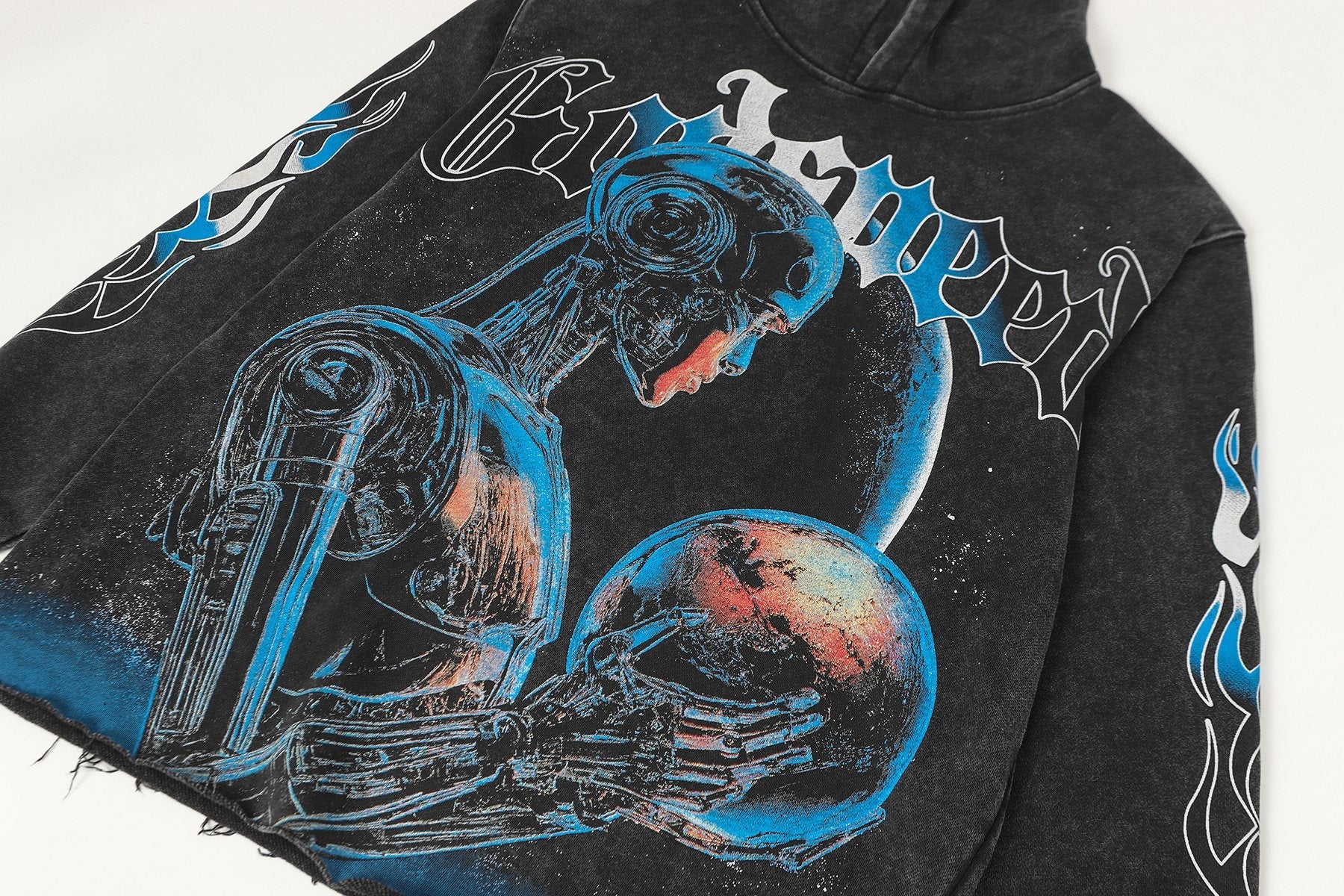 Godspeed Robot Skull Flame Graphic Hoodie — detail