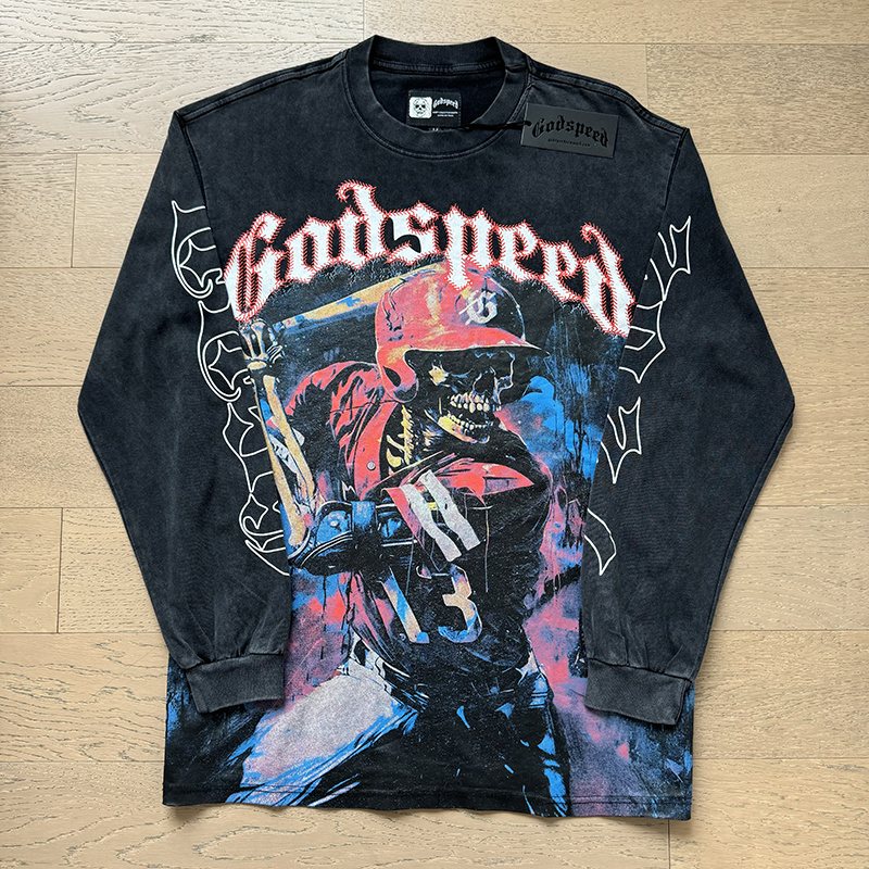 Godspeed Baseball Skeleton Graphic Long-Sleeve T-Shirt — front
