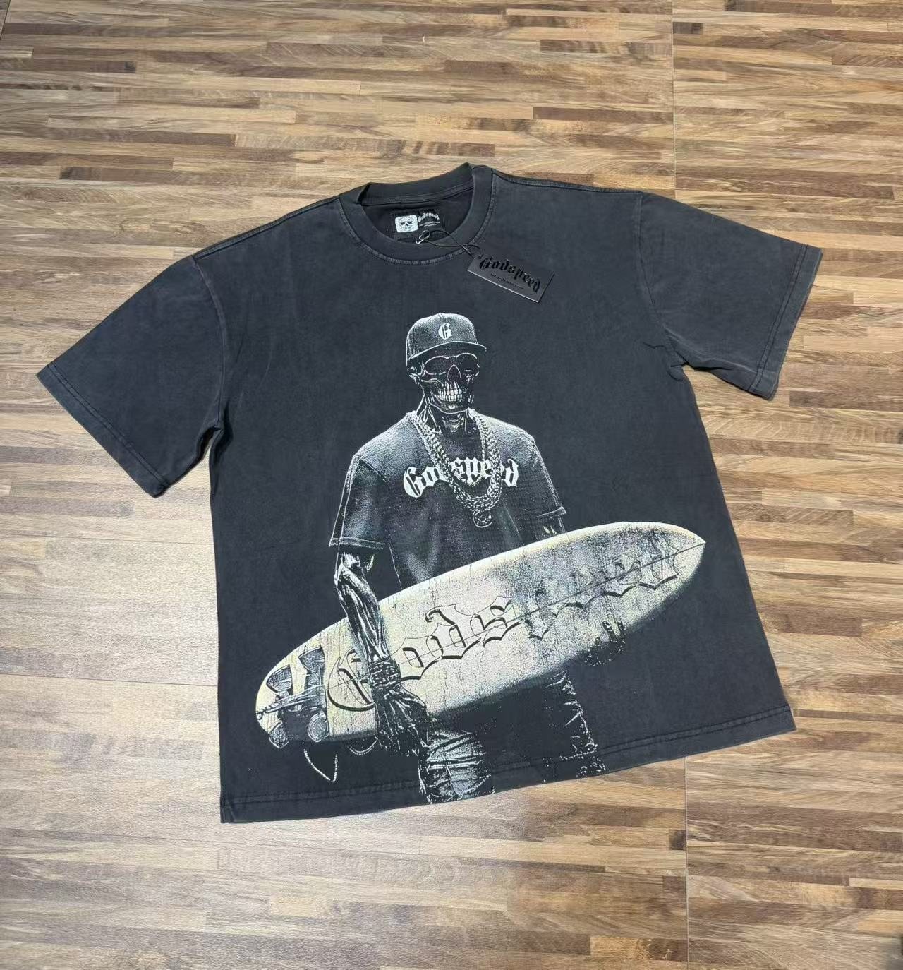 Godspeed Skull Surfer Graphic T-Shirt — front