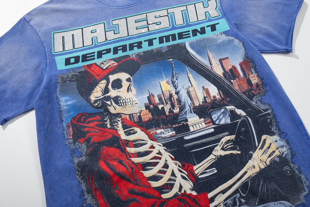MAJESTIK Skeleton Driver Graphic T-Shirt — detail