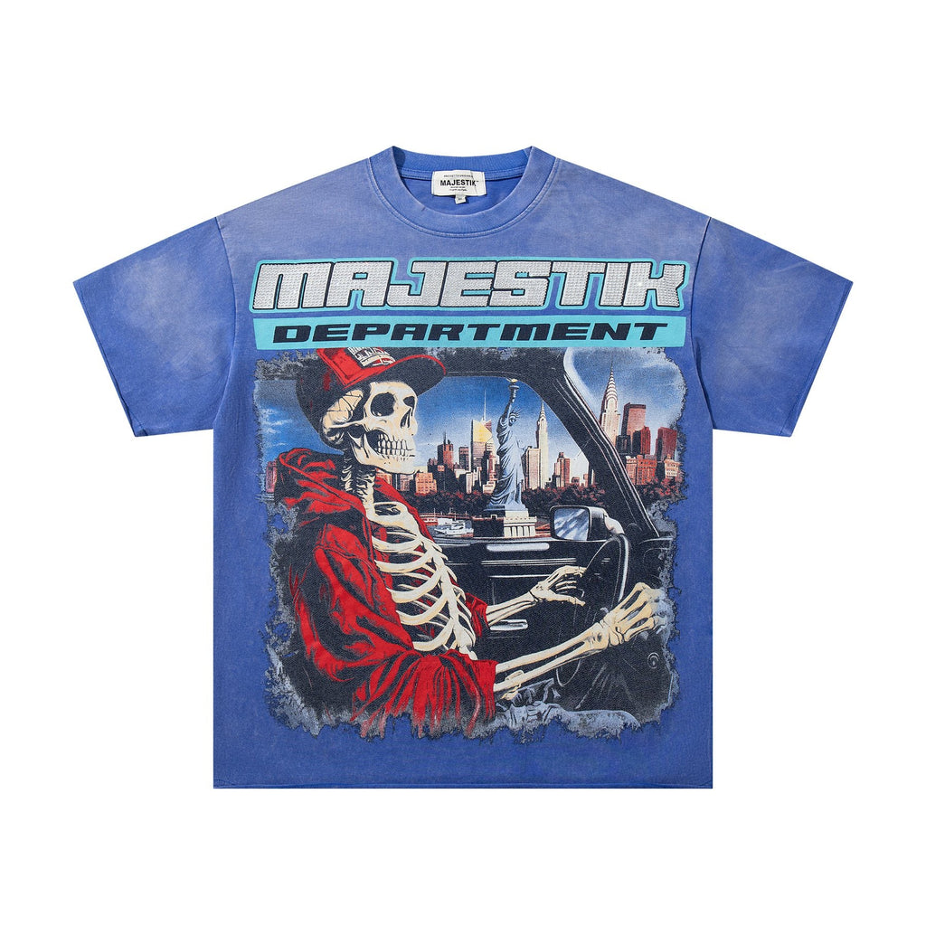 MAJESTIK Skeleton Driver Graphic T-Shirt — front