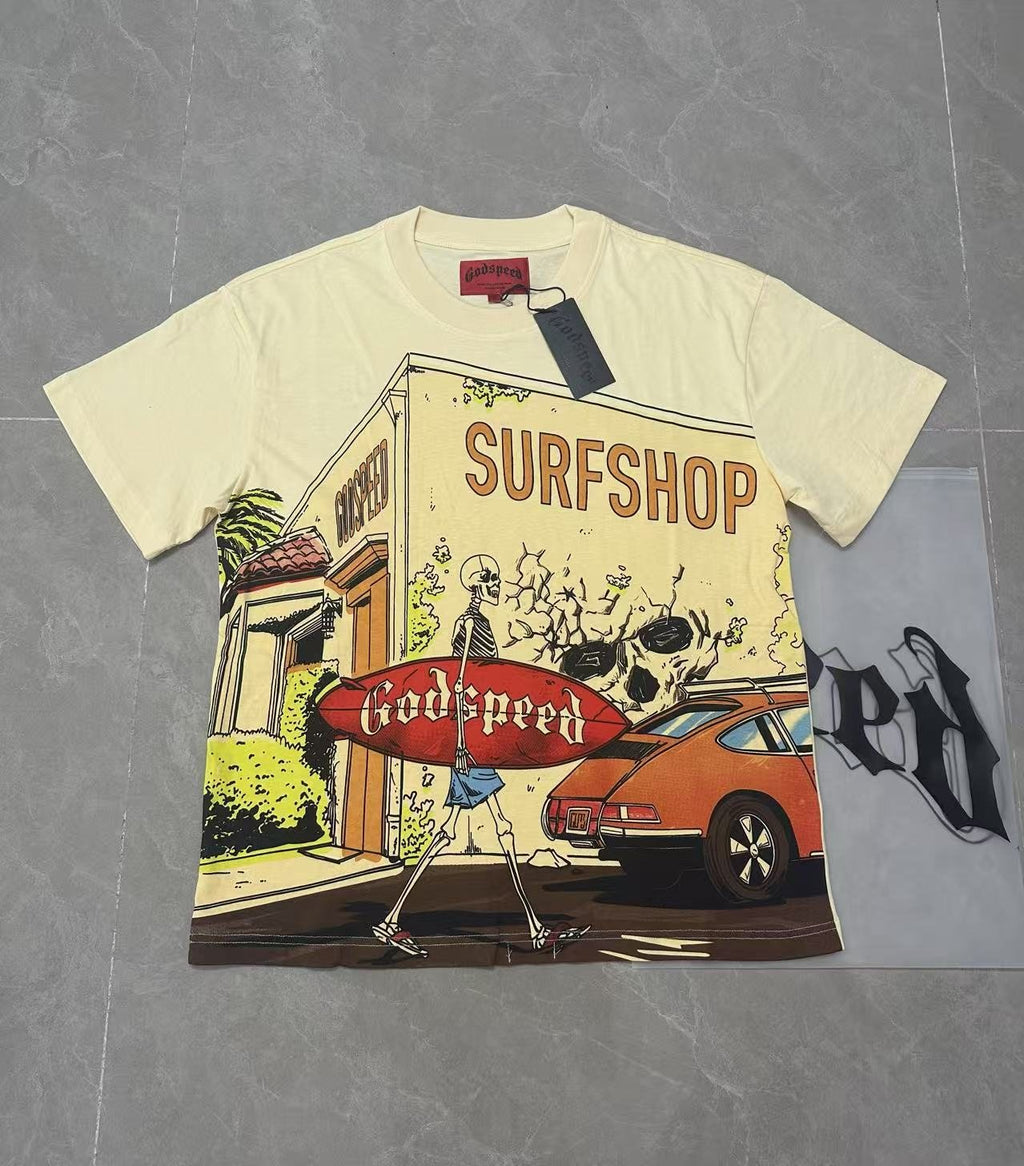 Godspeed Surfshop Street Scene Graphic T-Shirt — front