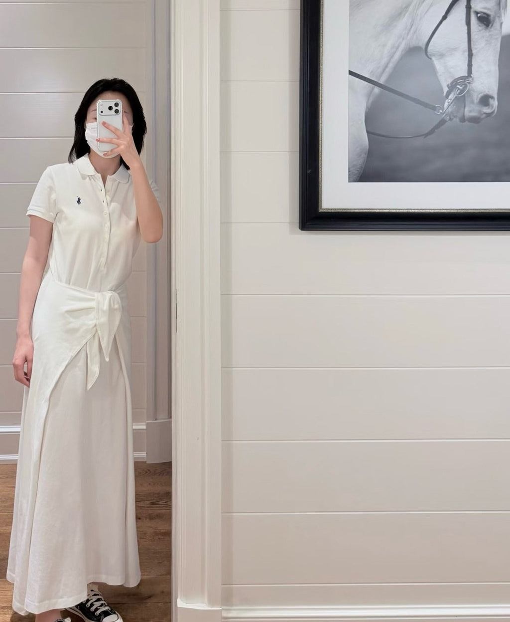 Test2-Ralph Lauren White Tie-Waist Polo Dress — model