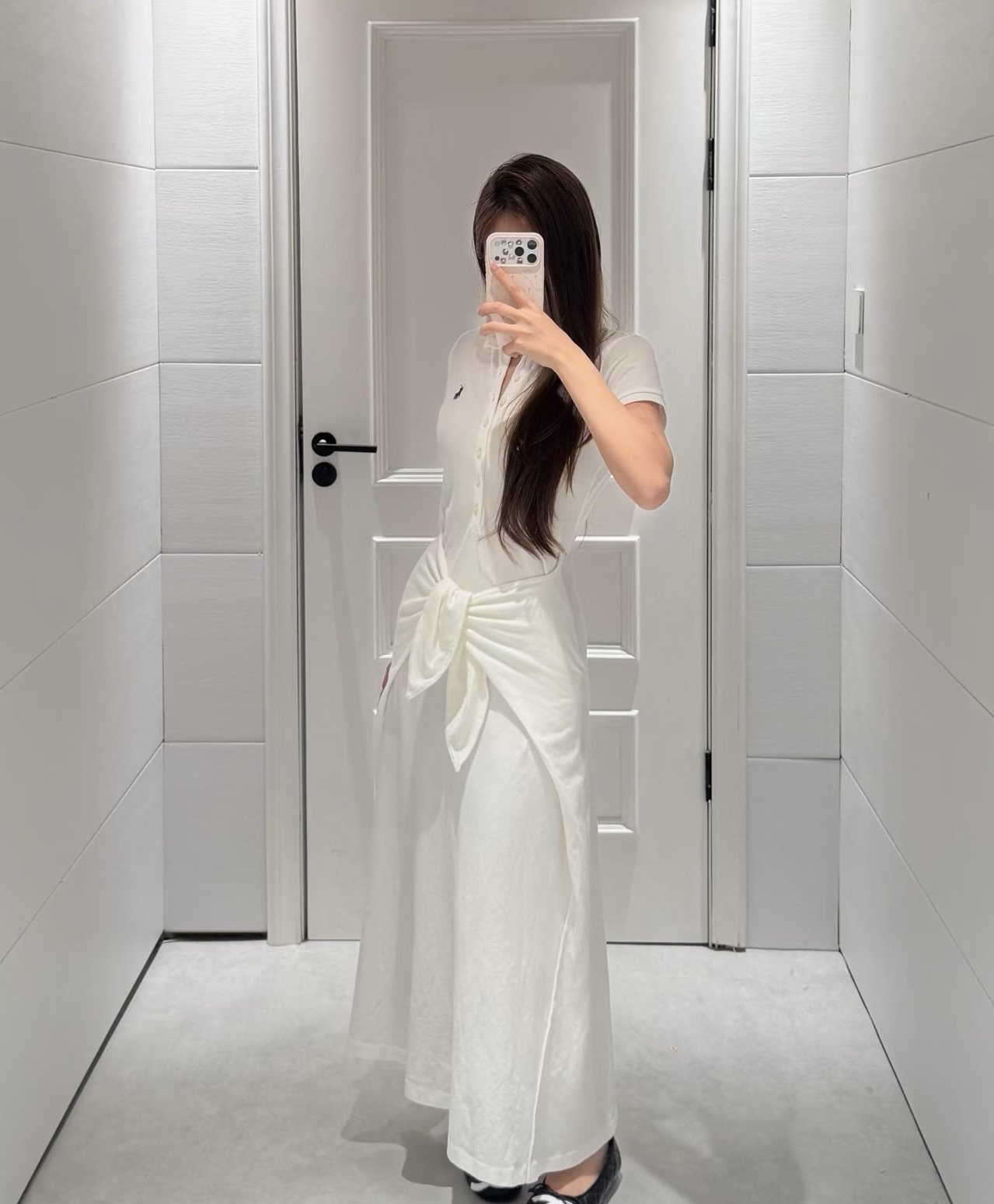Test2-Ralph Lauren White Tie-Waist Polo Dress — model
