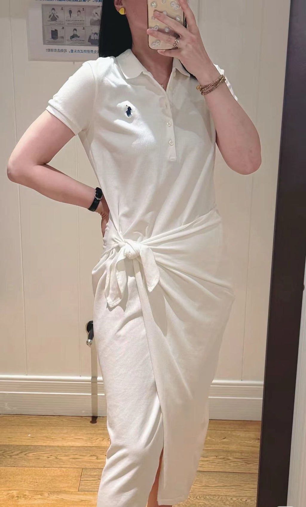 Test2-Ralph Lauren White Tie-Waist Polo Dress — detail