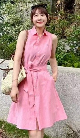 Test2-Ralph Lauren Sleeveless Belted Oxford Shirt Dress — front