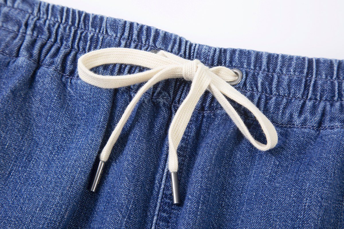 Test2-Ralph Lauren Washed Blue Drawstring Denim Shorts — detail