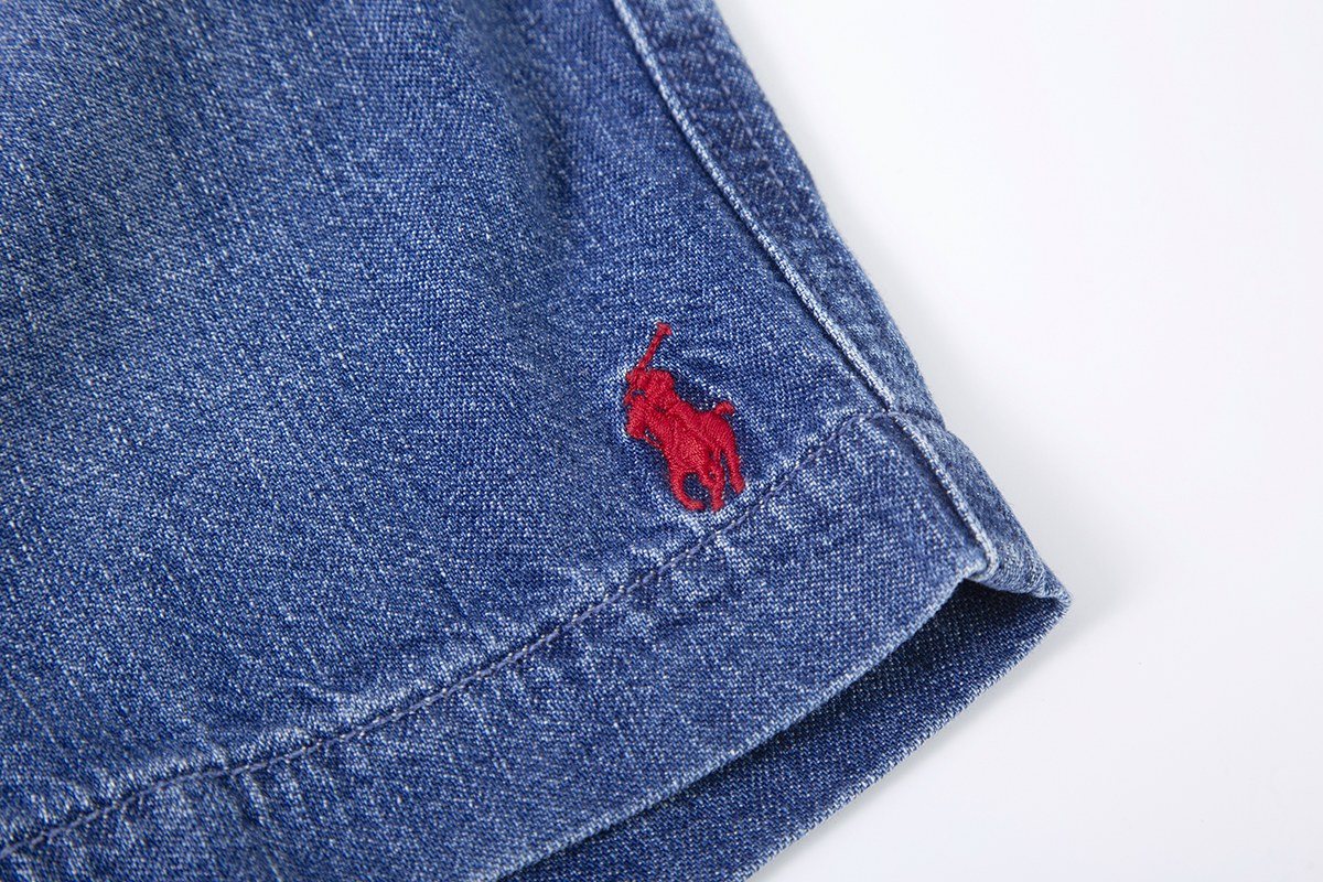 Test2-Ralph Lauren Washed Blue Drawstring Denim Shorts — detail