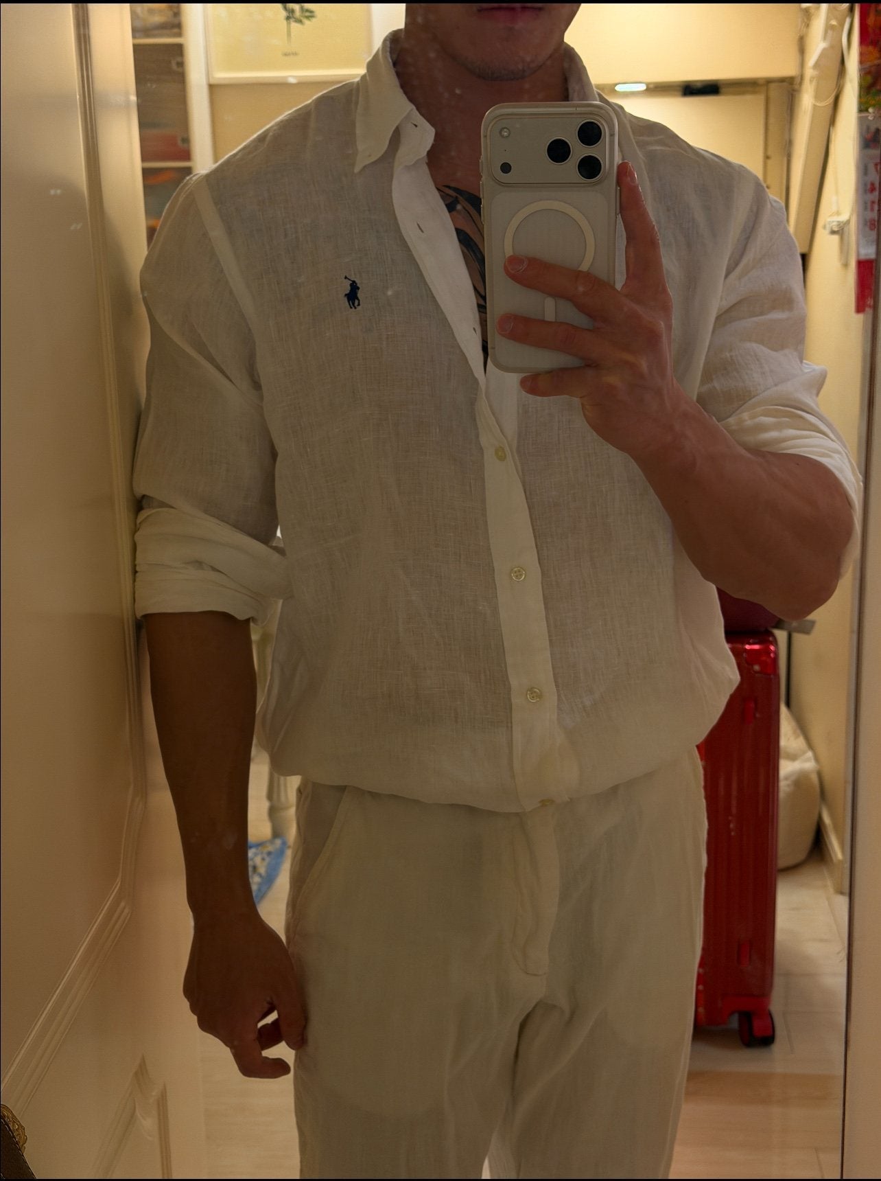 Test2-Ralph Lauren Ivory White Linen Long-Sleeve Shirt — model