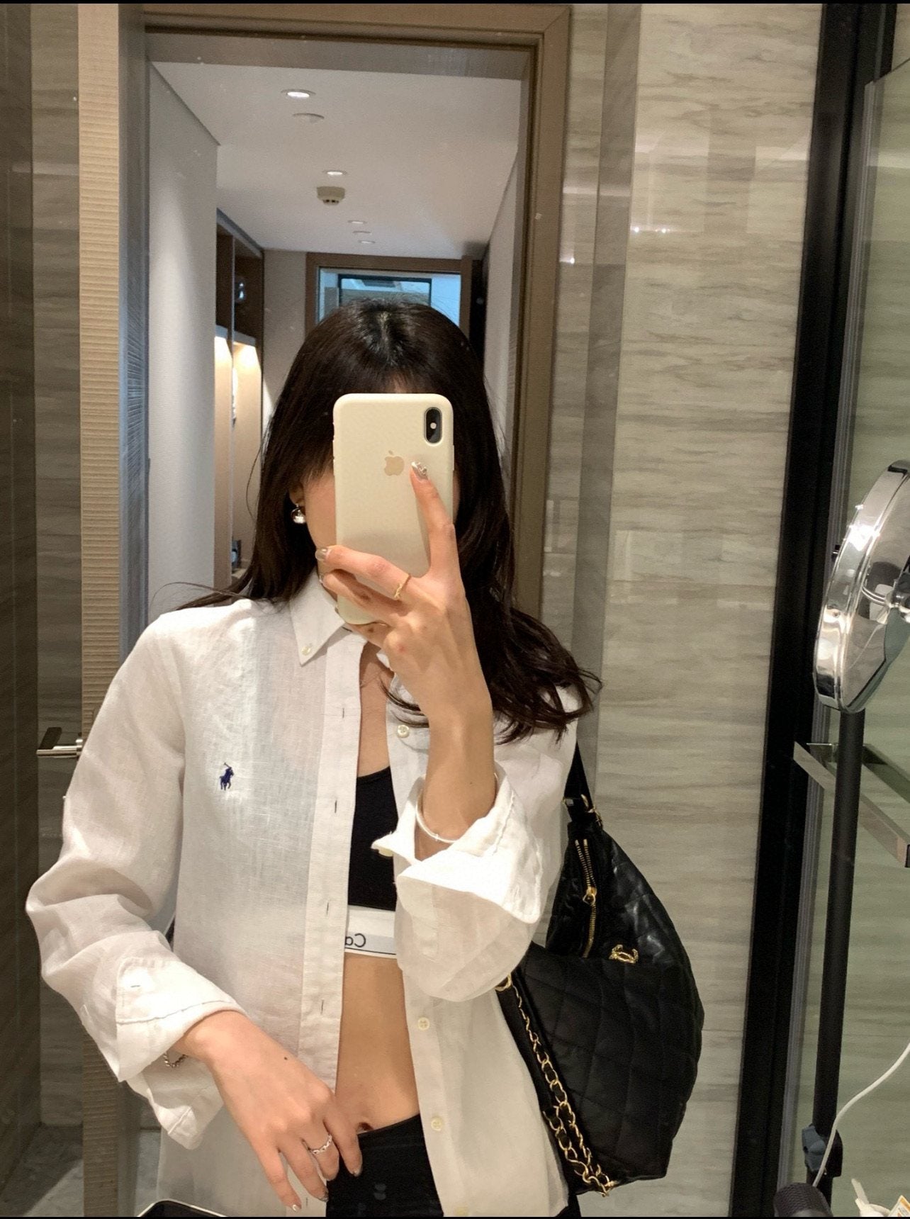 Test2-Ralph Lauren Ivory White Linen Long-Sleeve Shirt — model