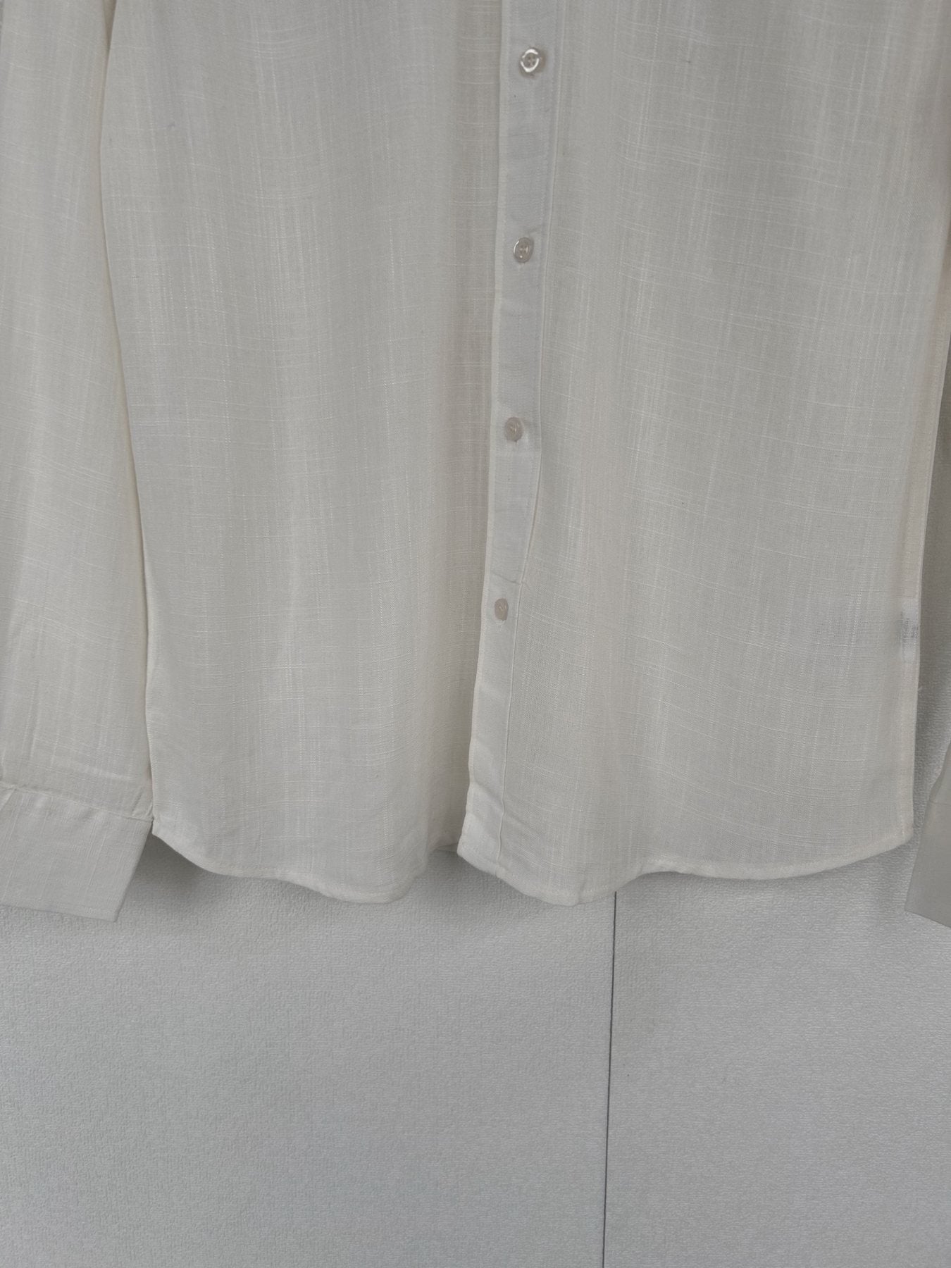 Test2-Ralph Lauren Ivory White Linen Long-Sleeve Shirt — detail