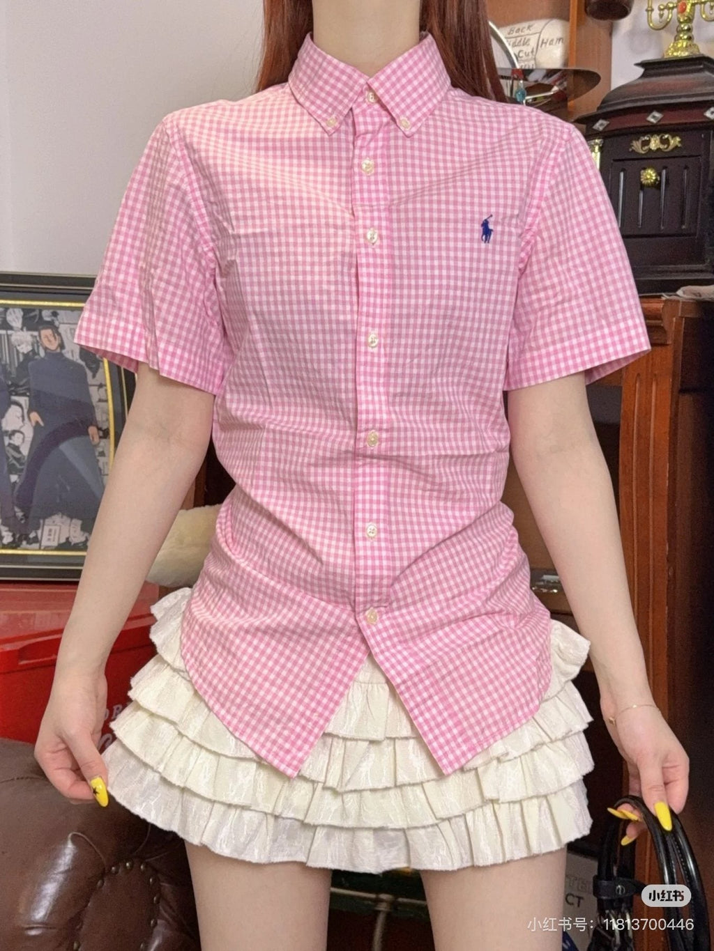 Test2-Ralph Lauren Gingham Short-Sleeve Button-Down Shirt — model