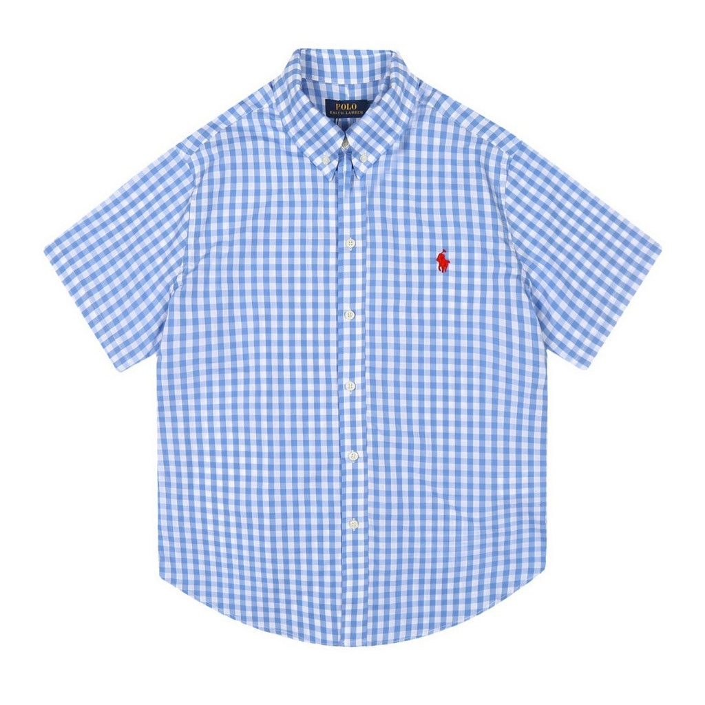 Test2-Ralph Lauren Gingham Short-Sleeve Button-Down Shirt — front