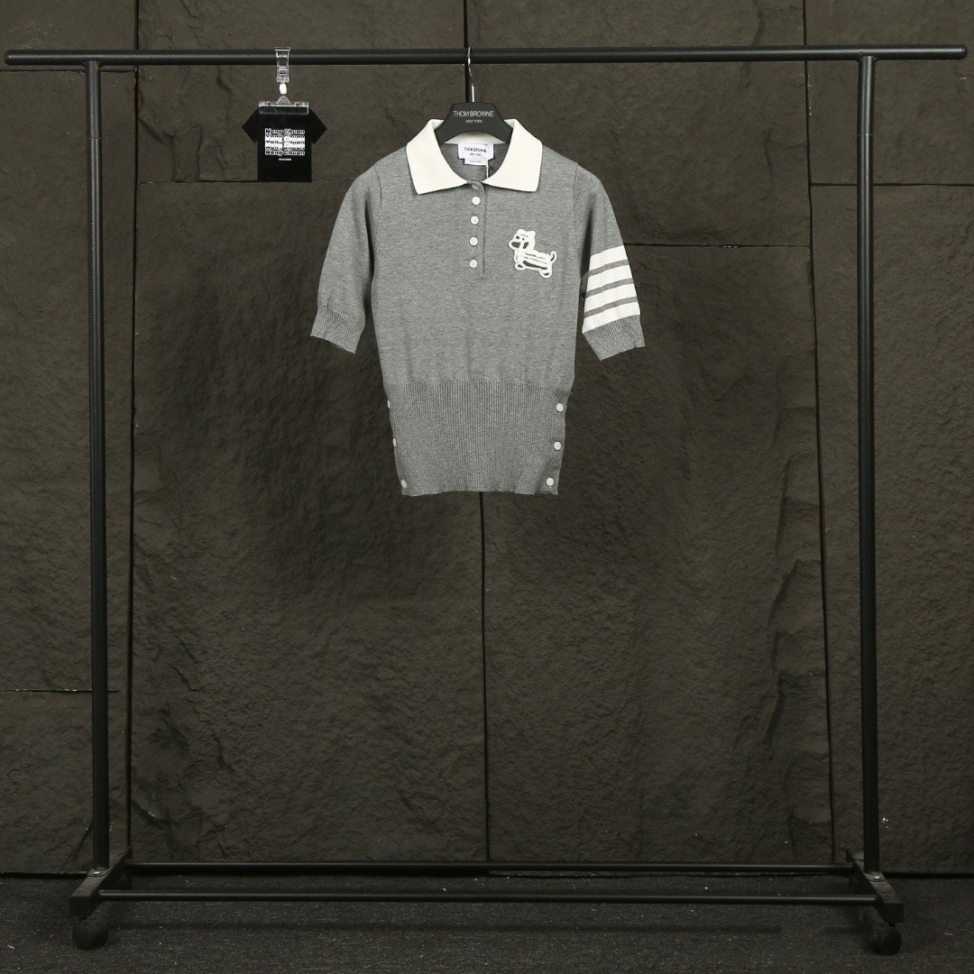 Test2-Thom Browne Dog Motif Knit Polo Shirt — front