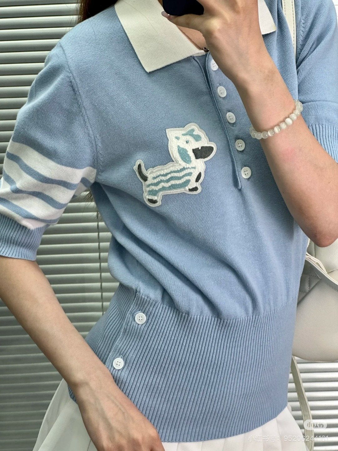 Test2-Thom Browne Dog Motif Knit Polo Shirt — model