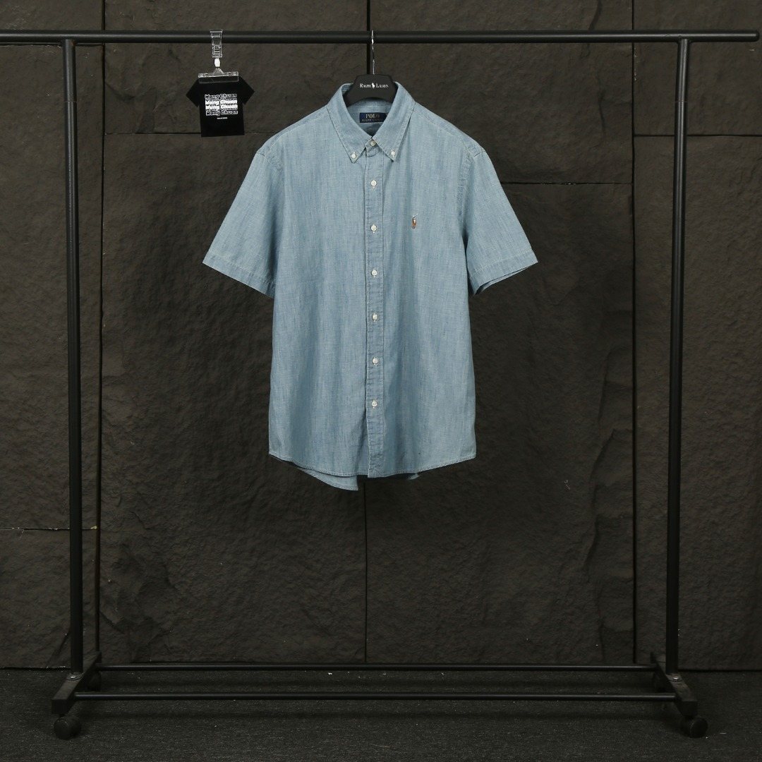 Test2-Ralph Lauren Slub Denim Short-Sleeve Button-Up Shirt — front