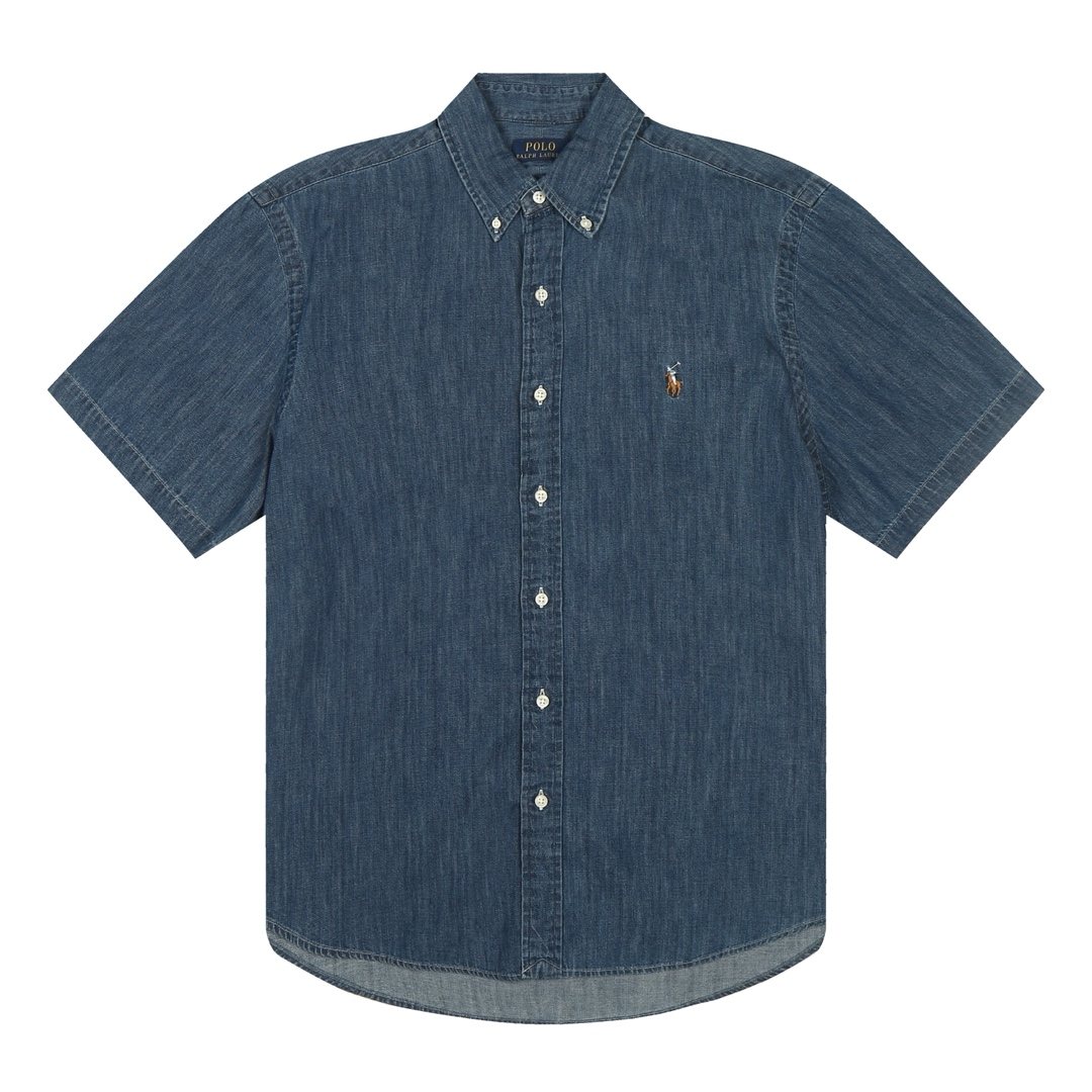 Test2-Ralph Lauren Slub Denim Short-Sleeve Button-Up Shirt — front