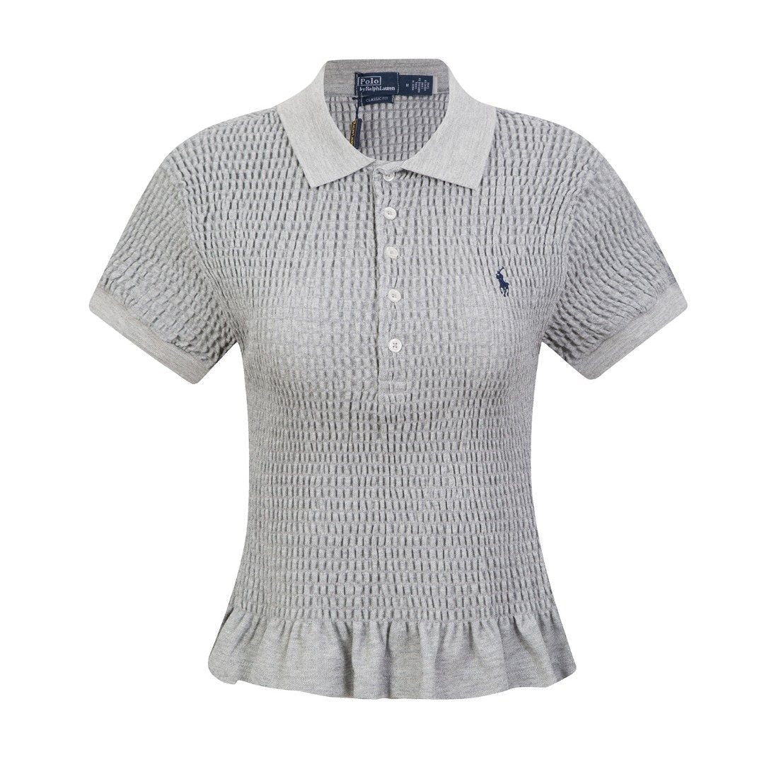 Test2-Ralph Lauren Ruffled-Hem Piqué Polo Top — front