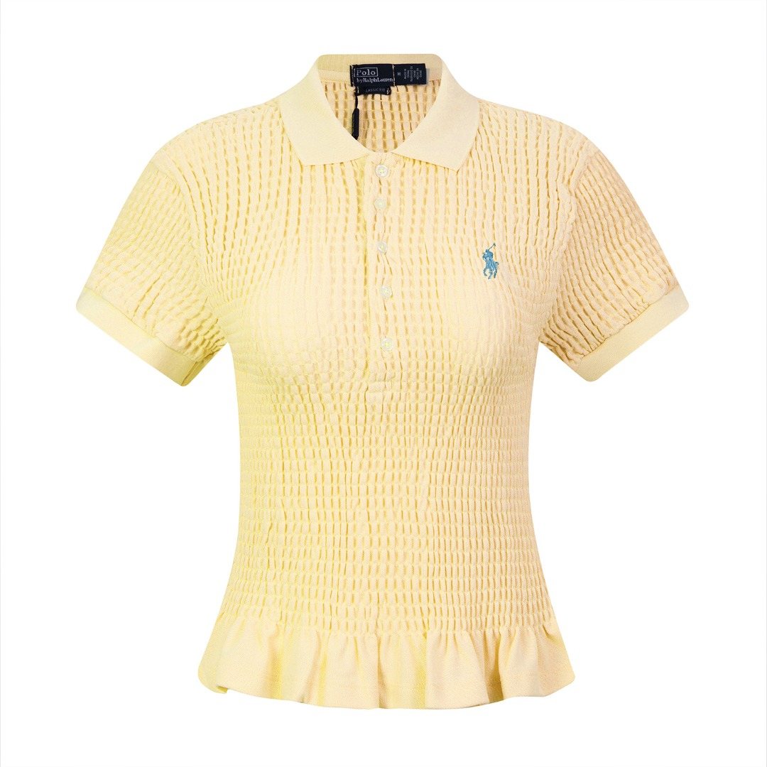 Test2-Ralph Lauren Ruffled-Hem Piqué Polo Top — front