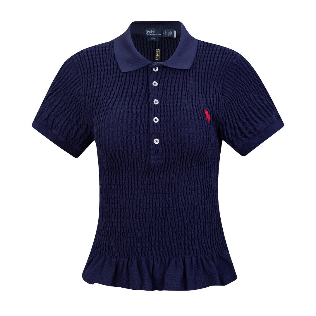 Test2-Ralph Lauren Ruffled-Hem Piqué Polo Top — back