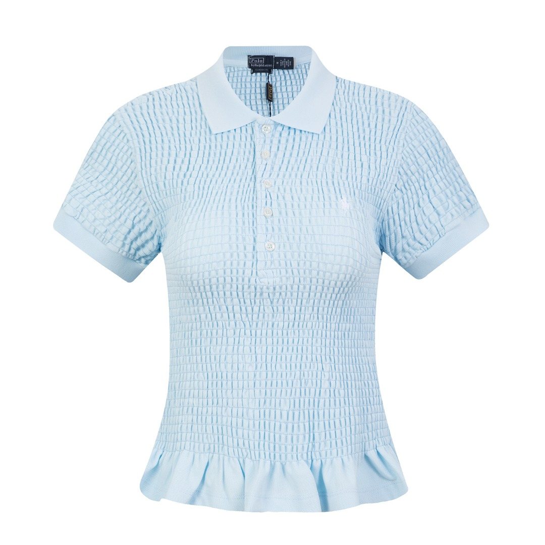 Test2-Ralph Lauren Ruffled-Hem Piqué Polo Top — front