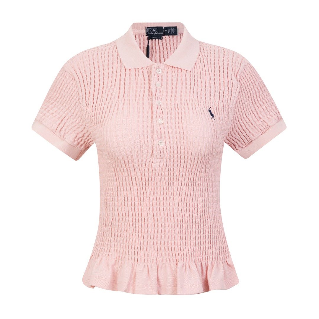Test2-Ralph Lauren Ruffled-Hem Piqué Polo Top — front
