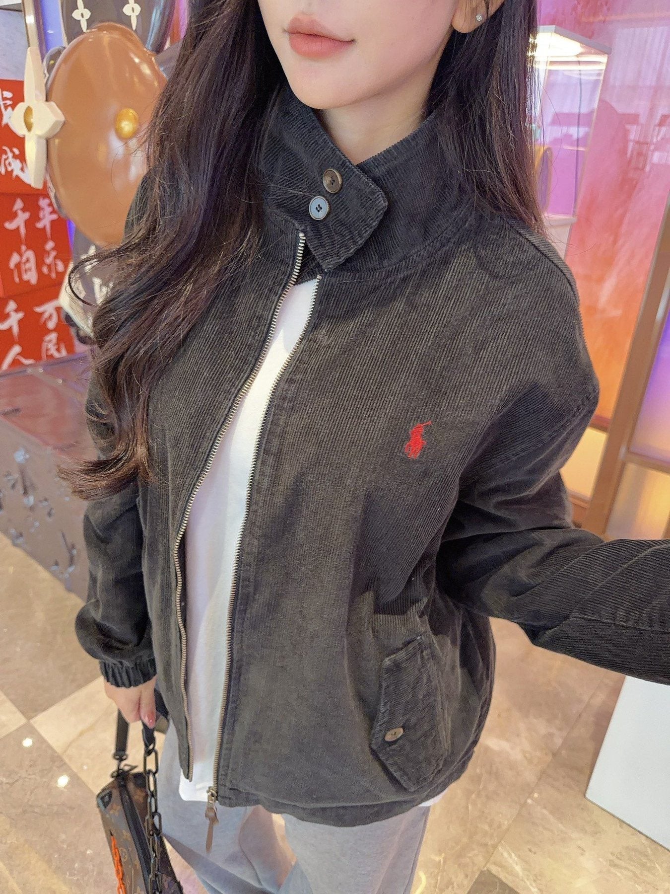Test2-Ralph Lauren Black Cotton Embroidered Emblem Zip-Front Jacket — detail