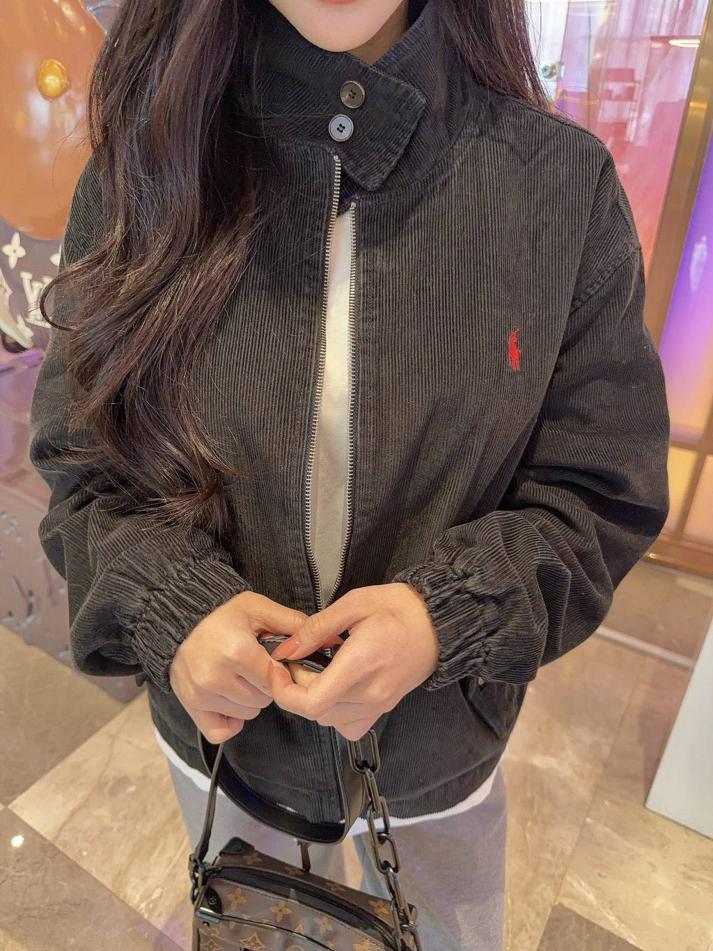 Test2-Ralph Lauren Black Cotton Embroidered Emblem Zip-Front Jacket — hero