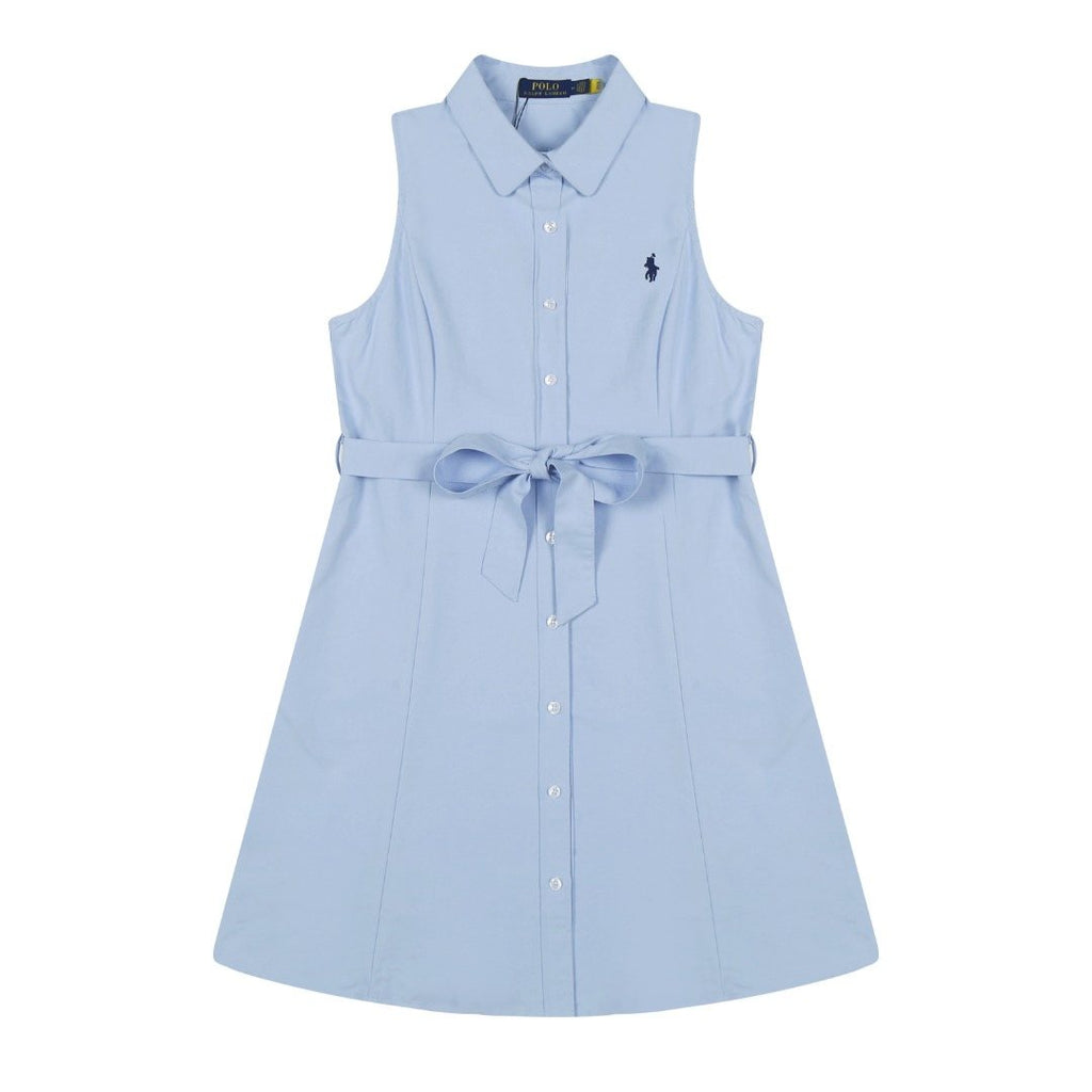 Test2-Ralph Lauren Sleeveless Cotton Oxford Shirt Dress with Tie Waist — front