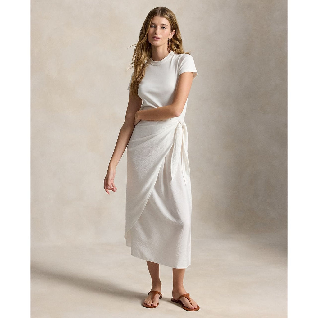 Test2-Ralph Lauren Short-Sleeve Faux-Wrap Tie Midi Dress — front